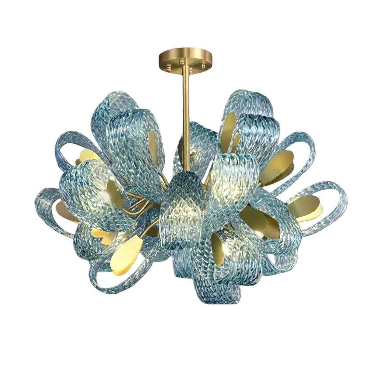 Lustre en verre à plumes de paon