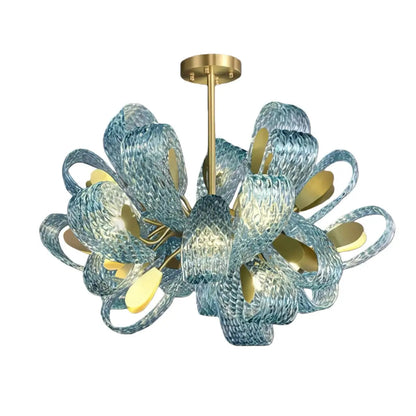 Lustre en verre à plumes de paon