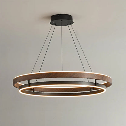 Lustre LED en noyer à double anneau