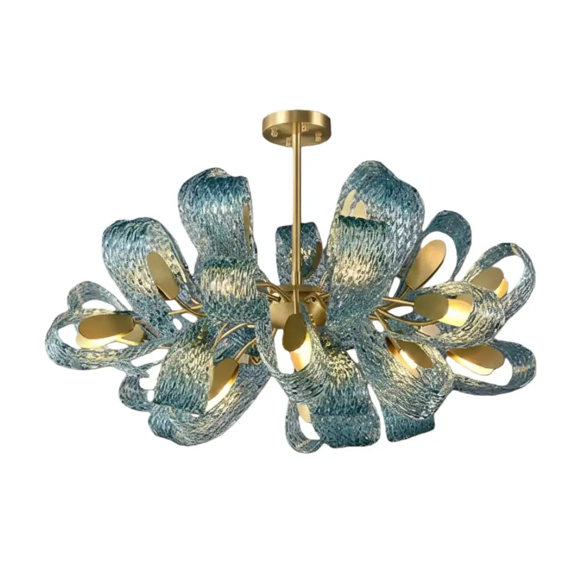 Lustre en verre à plumes de paon