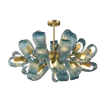 Lustre en verre à plumes de paon