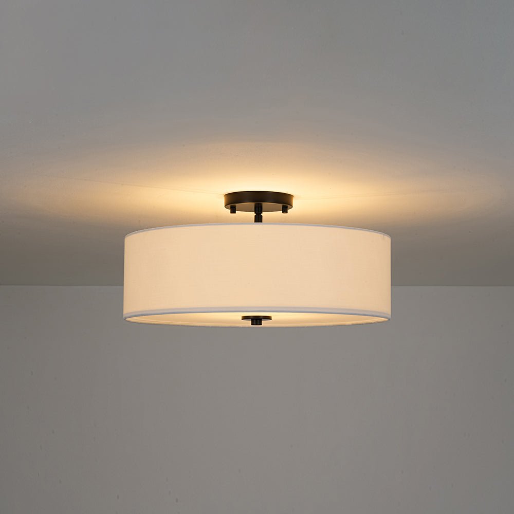 Plafonnier semi-encastré à tambour en lin blanc