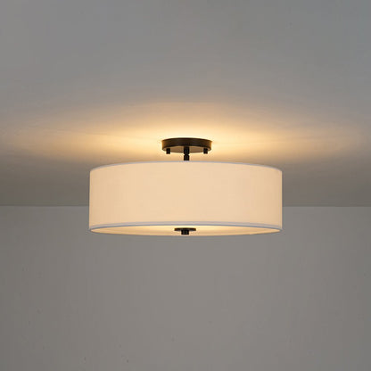 Plafonnier semi-encastré à tambour en lin blanc