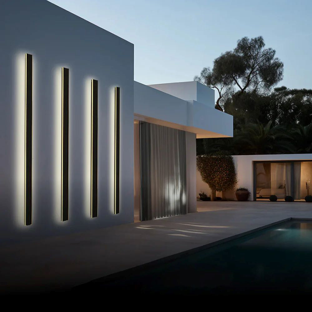 Applique murale extérieure Veldrin minimaliste et fine en métal noir