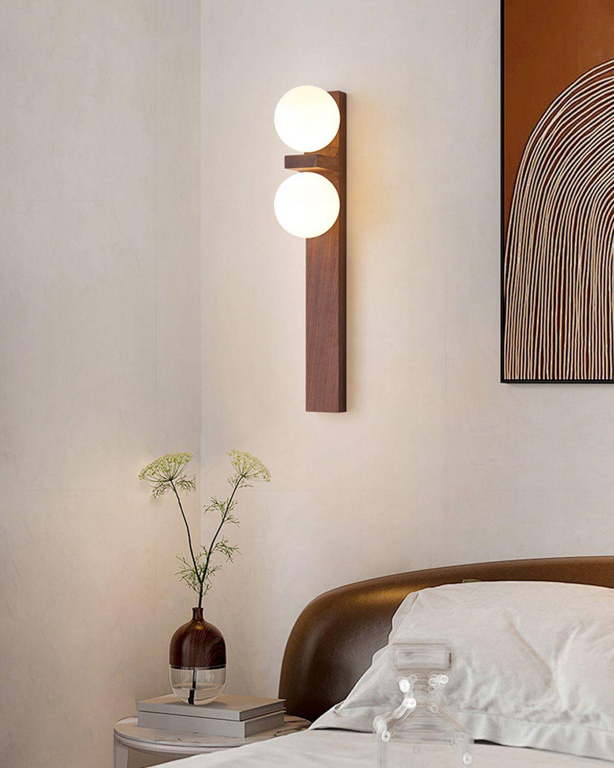 Applique murale double globe en bois