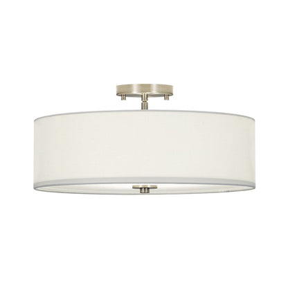 Plafonnier semi-encastré à tambour en lin blanc