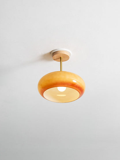 Plafonnier ovale en bois et verre