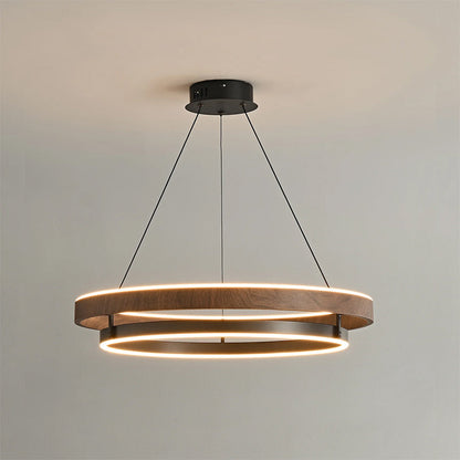 Lustre LED en noyer à double anneau