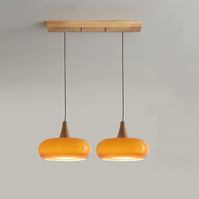 Suspension en bois et verre effet galet
