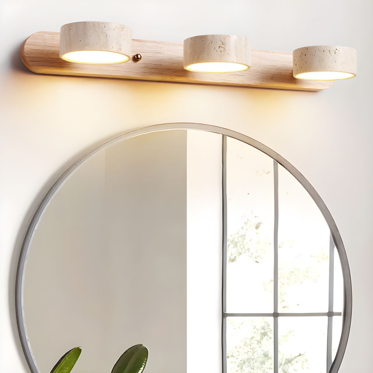 Applique murale pour meuble-lavabo en travertin et bois