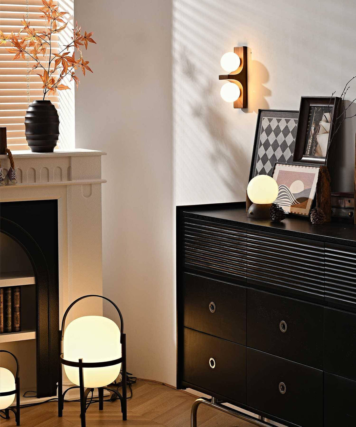 Applique murale double globe en bois
