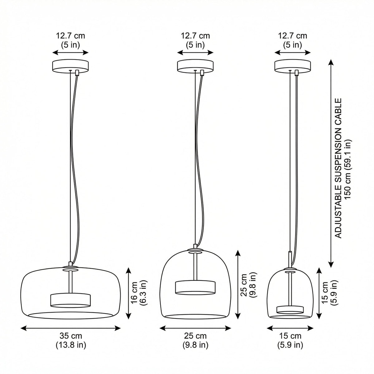 Suspension tambour en verre teinté