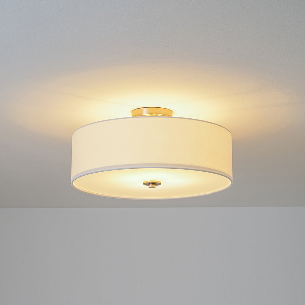 Plafonnier semi-encastré à tambour en lin blanc