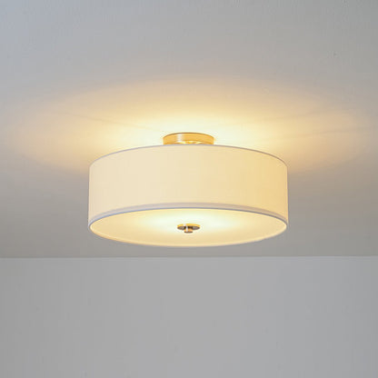 Plafonnier semi-encastré à tambour en lin blanc