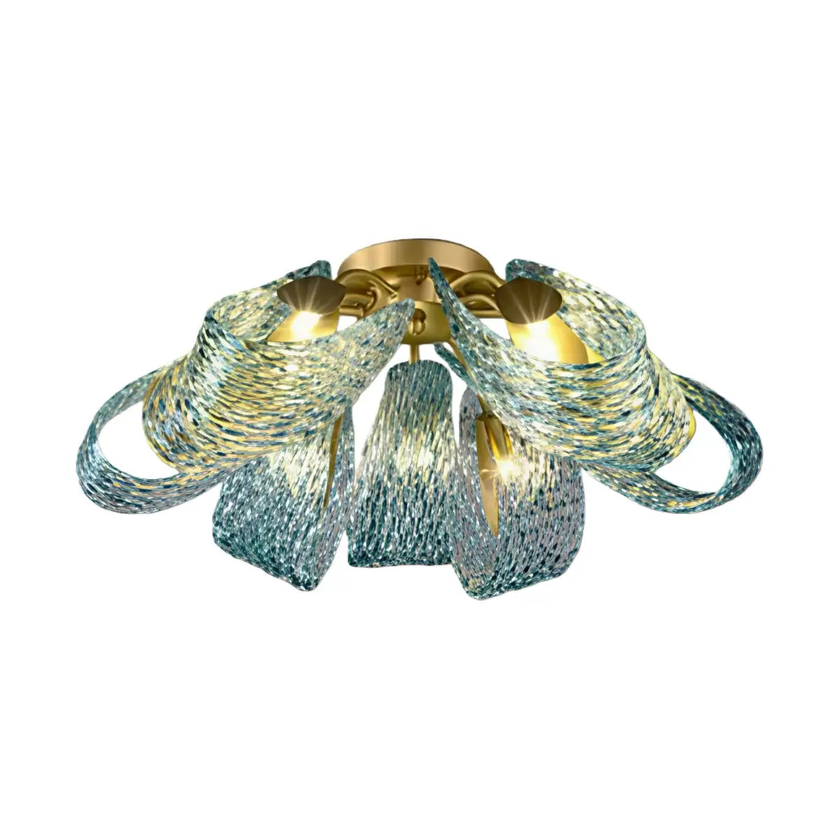Lustre en verre à plumes de paon
