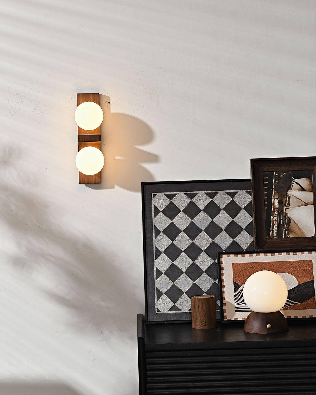 Applique murale double globe en bois