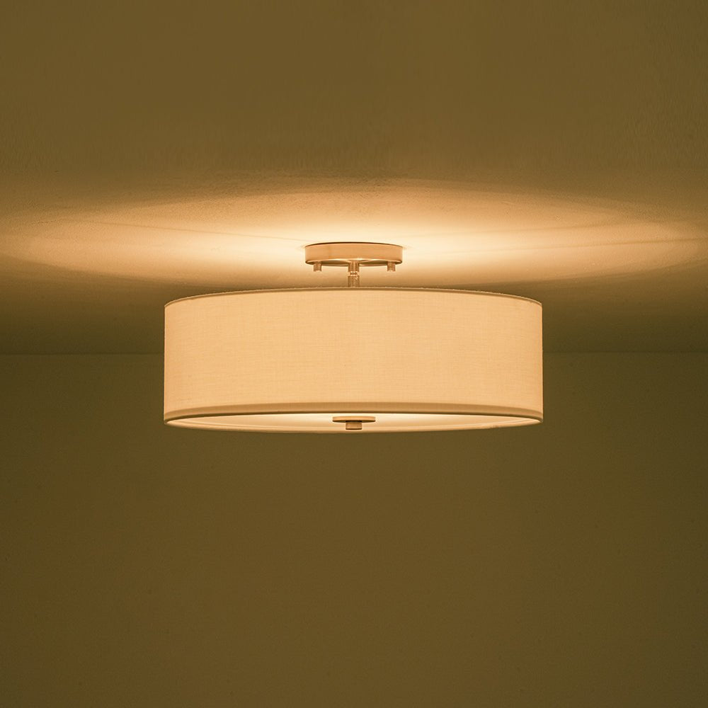 Plafonnier semi-encastré à tambour en lin blanc