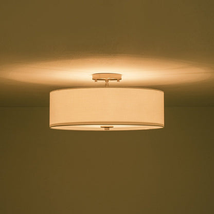Plafonnier semi-encastré à tambour en lin blanc