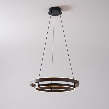 Lustre LED en noyer à double anneau
