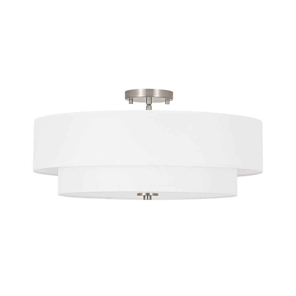 Plafonnier semi-encastré à tambour en lin blanc