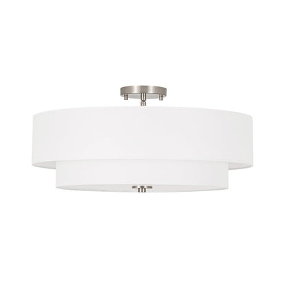 Plafonnier semi-encastré à tambour en lin blanc