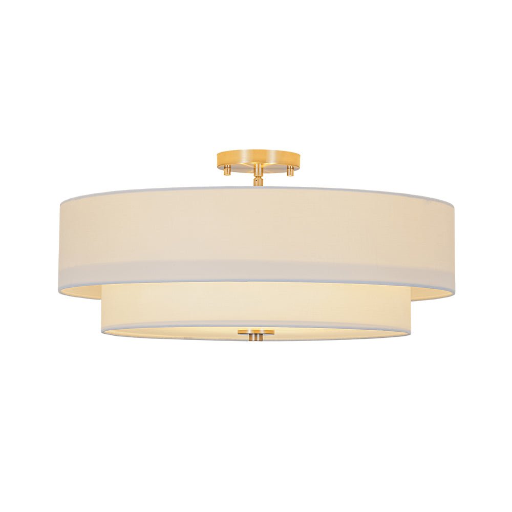 Plafonnier semi-encastré à tambour en lin blanc