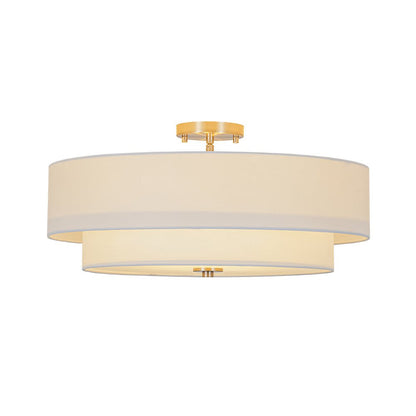 Plafonnier semi-encastré à tambour en lin blanc