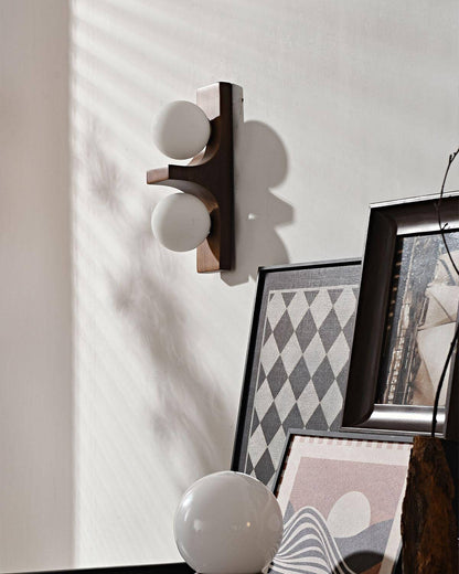 Applique murale double globe en bois