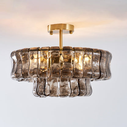 Plafonnier en verre givré à niveaux