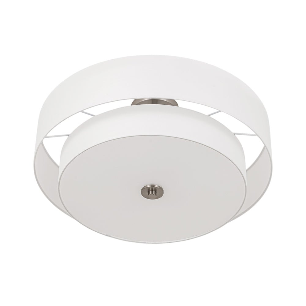 Plafonnier semi-encastré à tambour en lin blanc