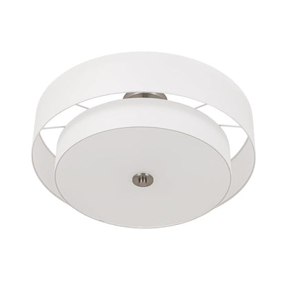 Plafonnier semi-encastré à tambour en lin blanc
