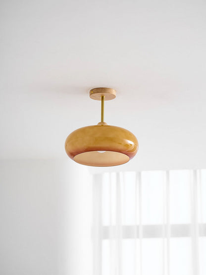 Plafonnier ovale en bois et verre