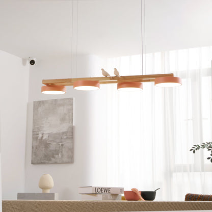 Lustre en bois linéaire avec motif d’oiseaux