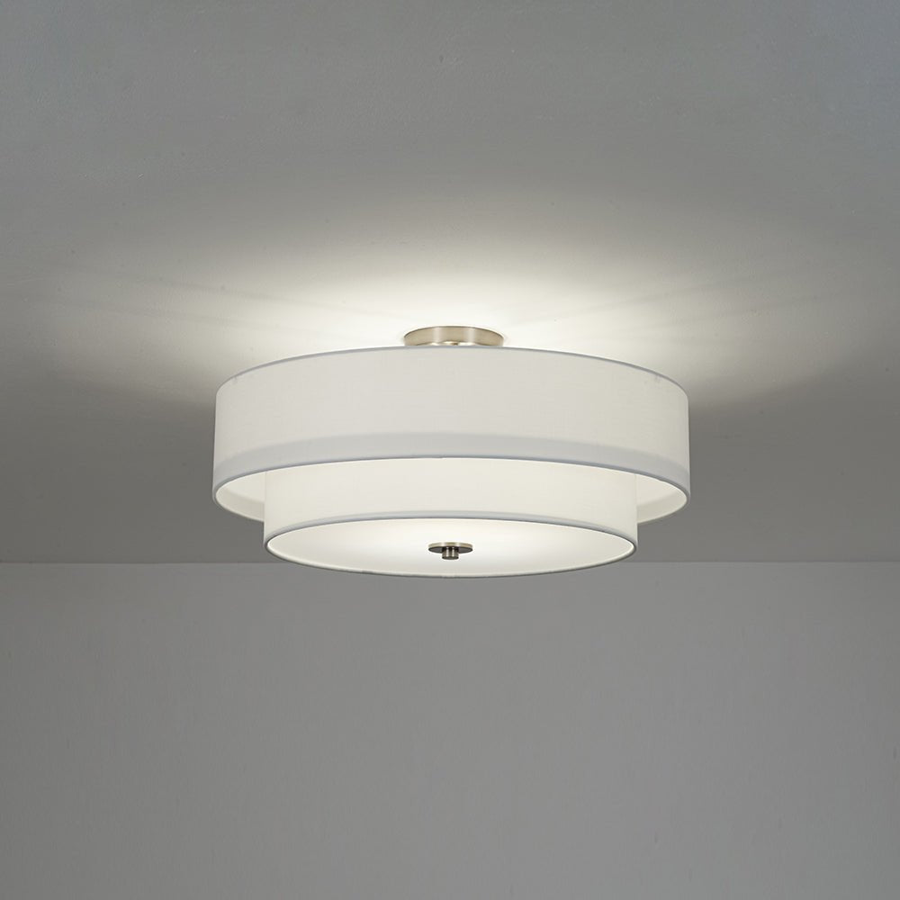Plafonnier semi-encastré à tambour en lin blanc