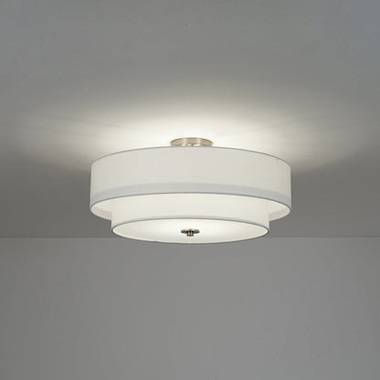 Plafonnier semi-encastré à tambour en lin blanc