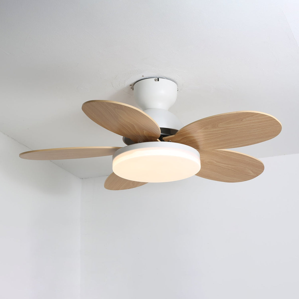 Ventilateur de plafond en bois à pales en forme de fleur
