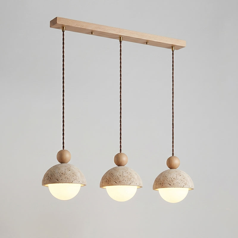 Suspension dôme en bois et travertin