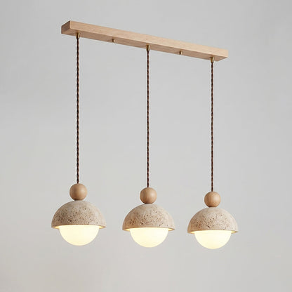 Suspension dôme en bois et travertin