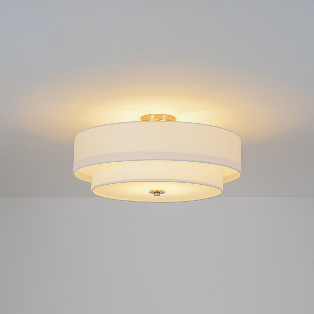 Plafonnier semi-encastré à tambour en lin blanc