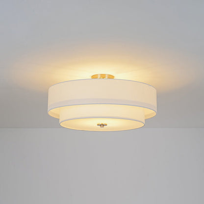 Plafonnier semi-encastré à tambour en lin blanc