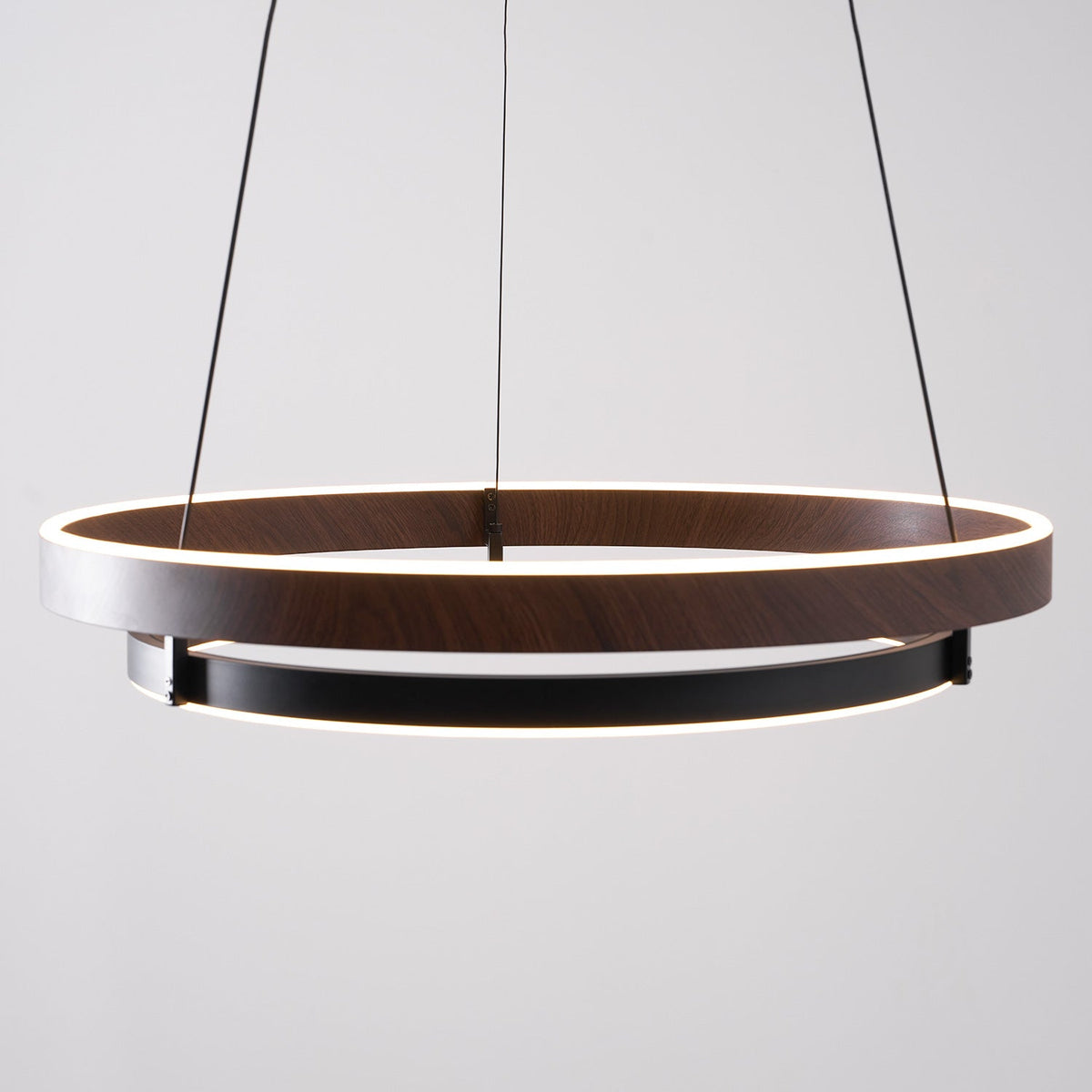 Lustre LED en noyer à double anneau