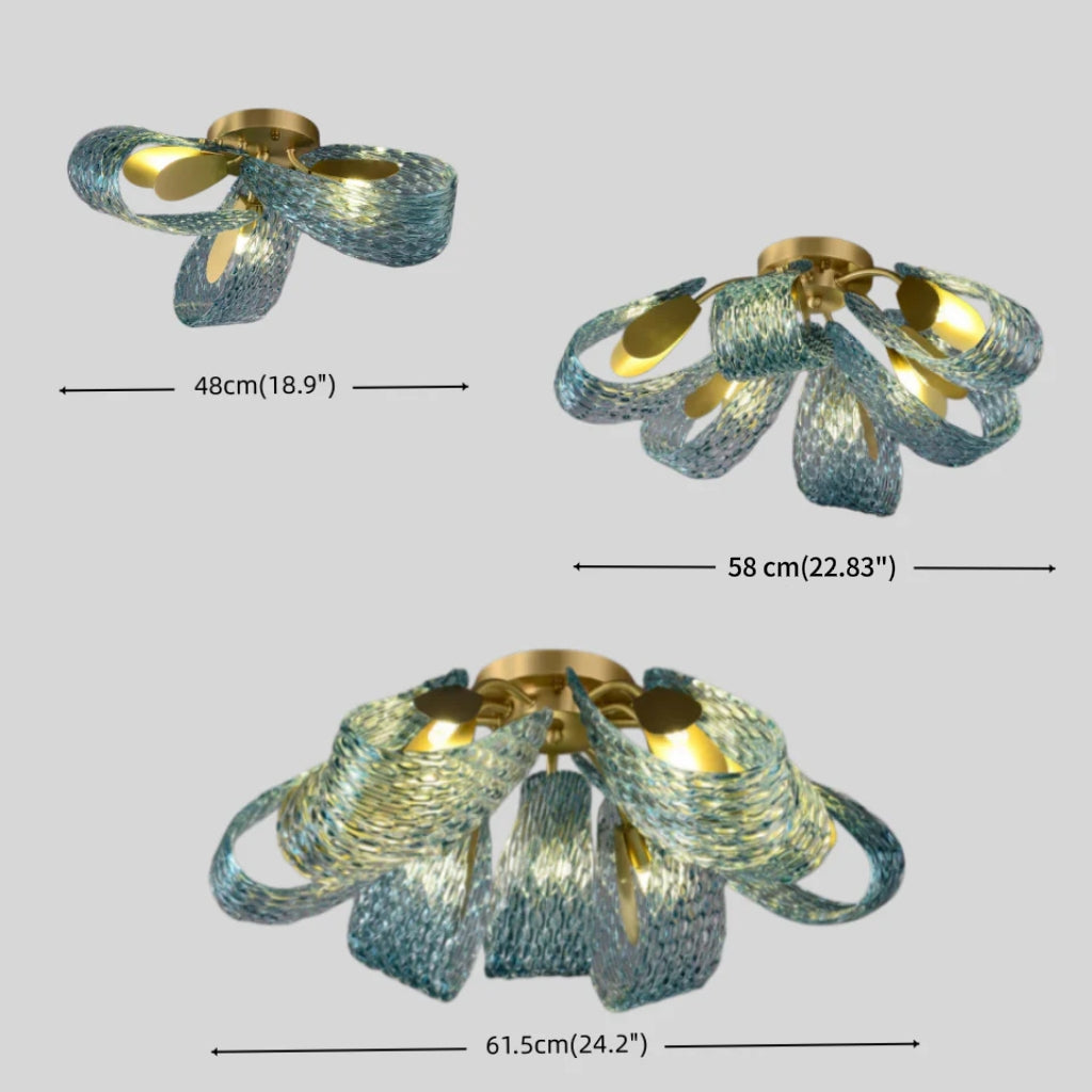 Lustre en verre à plumes de paon