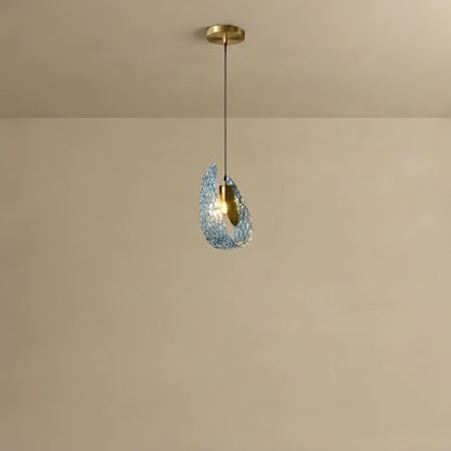Lustre en verre à plumes de paon