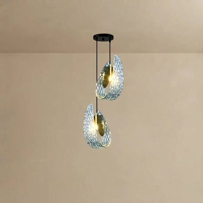 Lustre en verre à plumes de paon