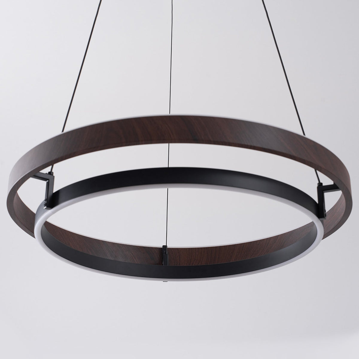 Lustre LED en noyer à double anneau