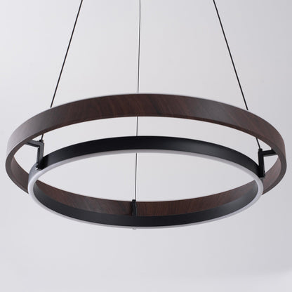 Lustre LED en noyer à double anneau