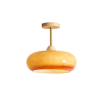 Plafonnier ovale en bois et verre