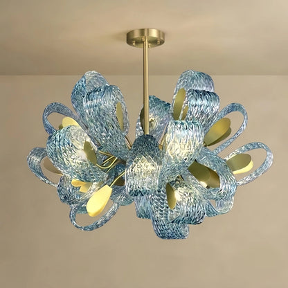 Lustre en verre à plumes de paon
