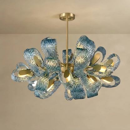 Lustre en verre à plumes de paon