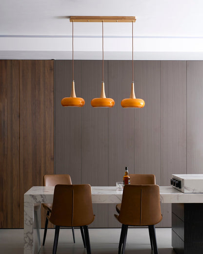 Suspension en bois et verre effet galet